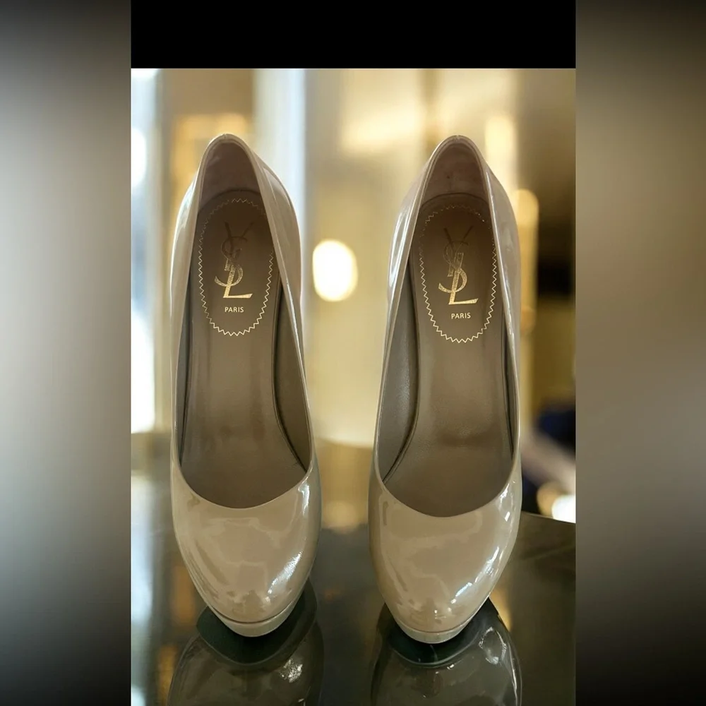 Yves Saint Laurent Patent Leather Taupe color Heels 7.5 - Picture 7 of 14